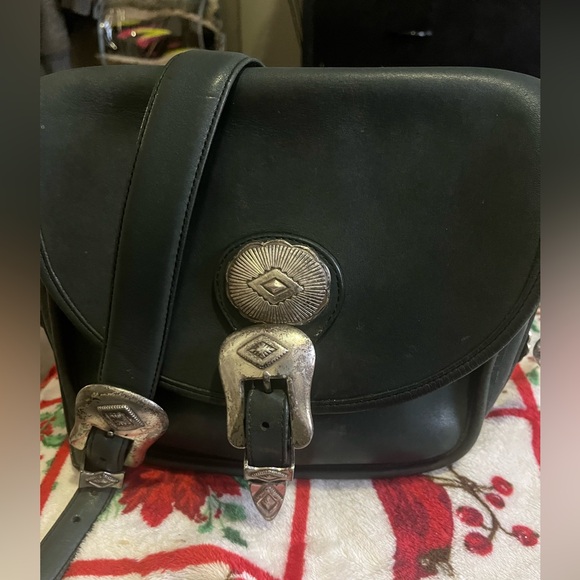 brighton Handbags - Brighton Dark Green Crossbody Bag with Silver Buckle and pure silver conchos